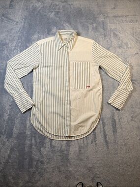 Victoria Beckham VVB Cream Green Striped Panel Button Down Shirt Size 2